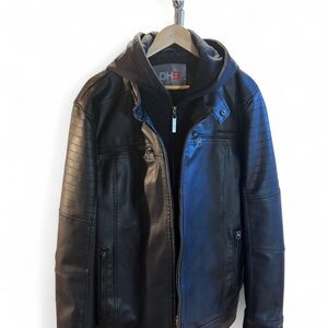 Men's DH3 faux leather motor bike jacket